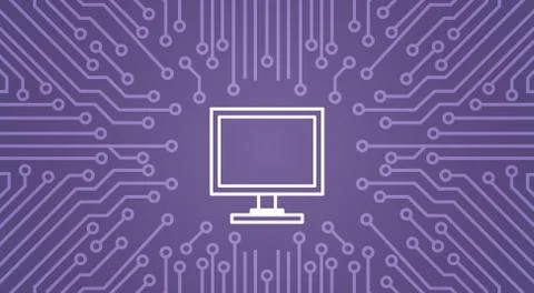 Computer Icon Over Computer Chip Moterboard Background Banner イラスト素材