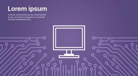 Computer Icon Over Computer Chip Moterboard Background Banner 스톡 일러스트