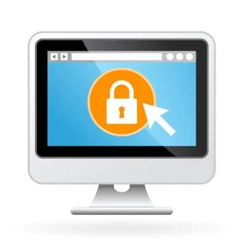 Computer icon with padlock on screen - security concept Stock Illustration