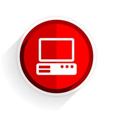 Computer icon, red circle flat design internet button, web and mobile app ill Stock Illustration