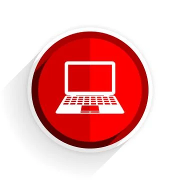Computer icon, red circle flat design internet button, web and mobile app ill 스톡 일러스트