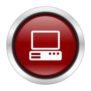 Computer icon, red round button isolated on white background, web design illu Stock Illustration