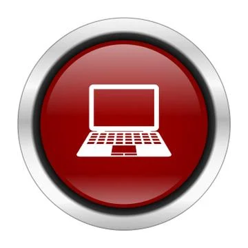 Computer icon, red round button isolated on white background, web design illu Stock Illustration