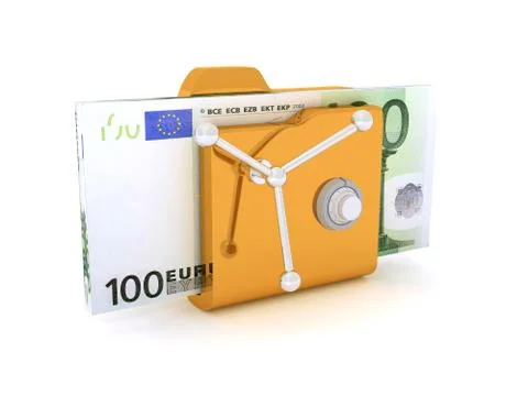 Computer icon for secure folder safe Pack 100 Euro Banknotes 3D illustration Stock Illustration