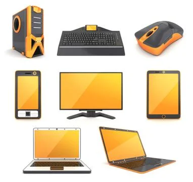 Computer icon set (orange, done in 3d) Stock Illustration