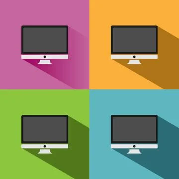 Computer icon with shade on colored backgrounds Stock Illustration