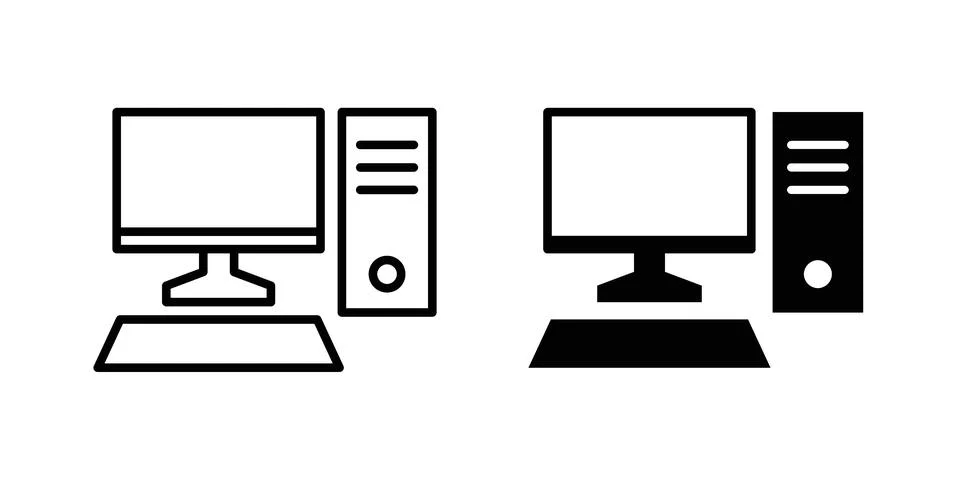 Computer icon silhouette vector set. thin line pack Illustrazione stock