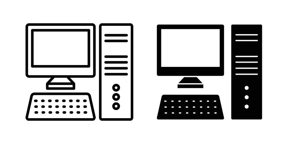 Computer icon symbol. Flat and Stroke Vector illustration Stock Illustration