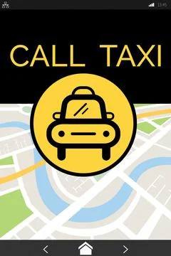 Computer icon of taxi with text on map Stock Photos