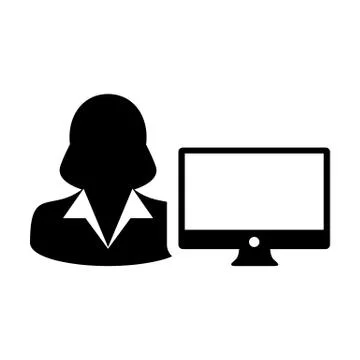 Computer icon vector female person user with computer monitor screen avatar Stock Illustration