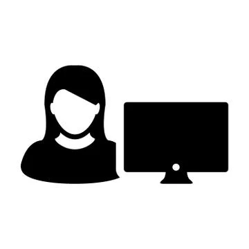 Computer icon vector female person user with computer monitor screen avatar Stock Illustration