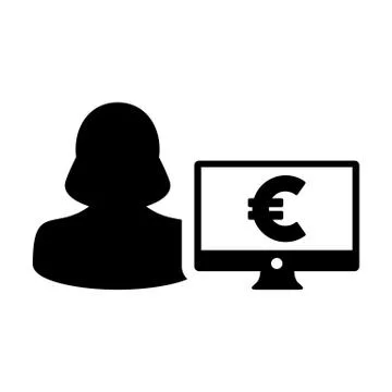 Computer icon vector female person user avatar with monitor screen and euro Stock Illustration