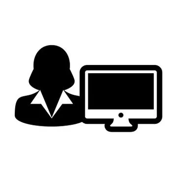 Computer icon vector female person user with computer monitor screen avatar Stock Illustration