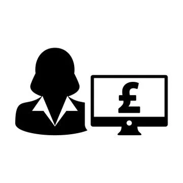 Computer icon vector female person user avatar with monitor screen and pound  Illustrazione stock
