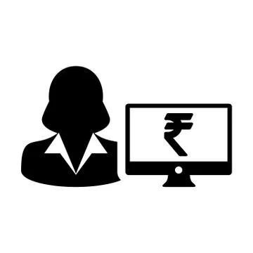 Computer icon vector female person user avatar with monitor screen and Rupee  Illustrazione stock