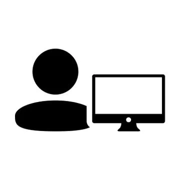 Computer icon vector male person user with computer monitor screen avatar Stock Illustration