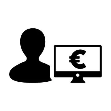 Computer icon vector male person user avatar with monitor screen and euro sign 库存插图