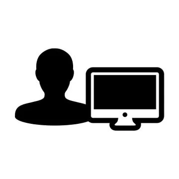 Computer icon vector male person user with computer monitor screen avatar Stock Illustration