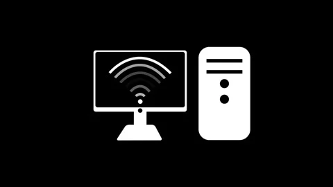 Computer Icon with Wi-Fi Signal Animation, Radiating WiFi Network Signal An.. Stock Footage 311717477