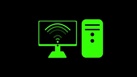 Computer Icon with Wi-Fi Signal Animation, Radiating WiFi Network Signal An.. Stock Footage 311717515