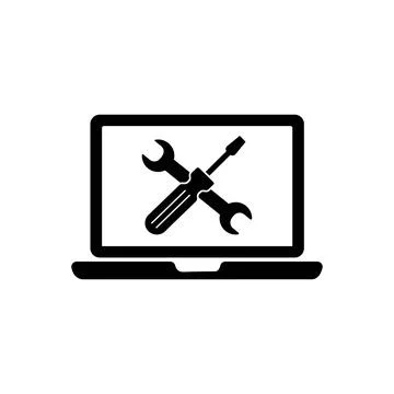 Computer icon with wrench and screwdriver on screen. Computer repair servic.. Stock Illustration