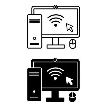 Computer Icons. Black and White Vector Icons. System Unit, Monitor, Interne.. Stock Illustration