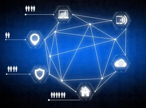 Computer icons combined into a global network Stock Illustration