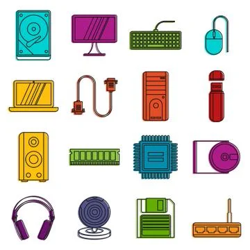 Computer icons doodle set Stock Illustration