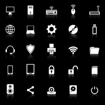 Computer icons with reflect on black background Stock Illustration