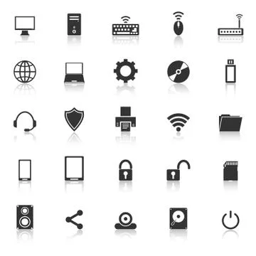 Computer icons with reflect on white background Illustrazione stock