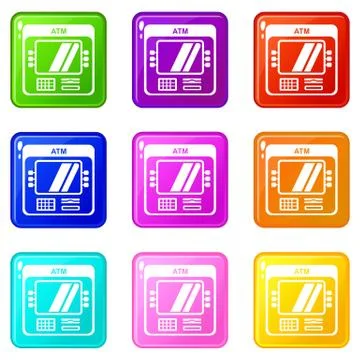 Computer icons set 9 color collection Stock Illustration