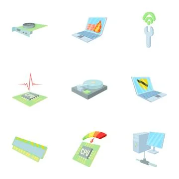 Computer icons set, cartoon style 스톡 일러스트