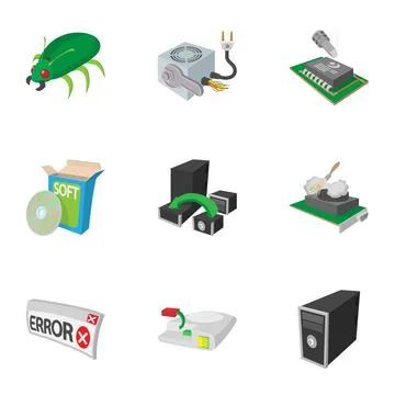 Computer icons set, cartoon style Illustrazione stock