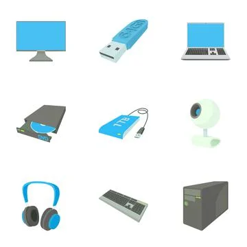 Computer icons set, cartoon style 스톡 일러스트
