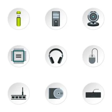 Computer icons set, flat style Stock Illustration
