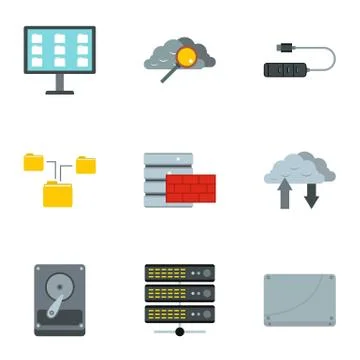Computer icons set, flat style Stock Illustration