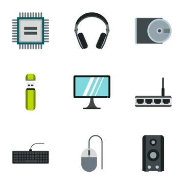 Computer icons set, flat style Illustrazione stock