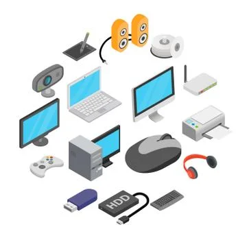Computer icons set, isometric 3d style Stockillustratie