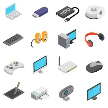 Computer icons set, isometric 3d style Illustrazione stock