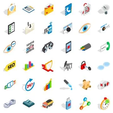 Computer icons set, isometric style Illustrazione stock