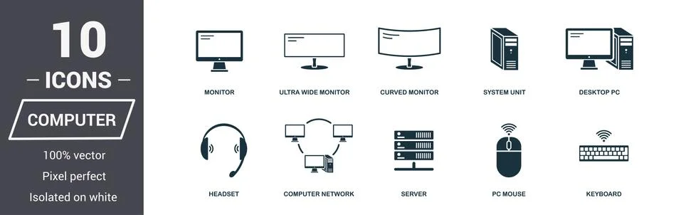 Computer icons set. Premium quality symbol collection. Computer icon set simple Stock Illustration