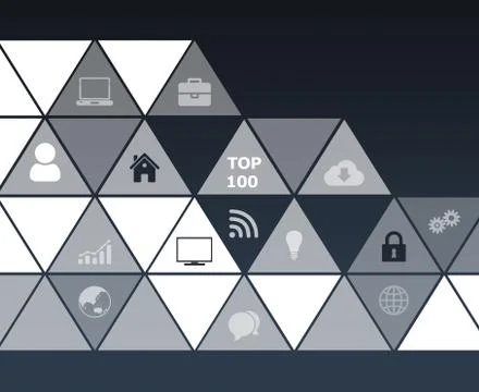 Computer icons in a triangle on dark background Stock-Illustration