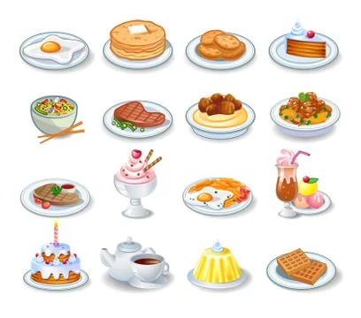 Computer icons of various dishes Stock Illustration