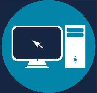 Computer icon.Single flat on the circle on blue background,Vector llustration Stock Illustration