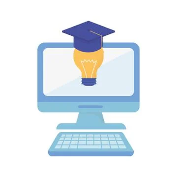 Computer idea graduation hat school learning online Stock Illustration