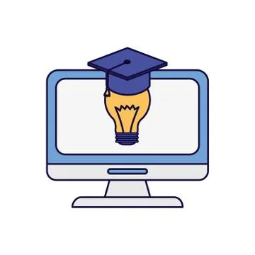 Computer idea graduation hat school learning online Stock Illustration