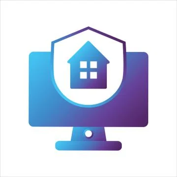 Computer illustration. computer with shield and home symbol. Stockillustratie