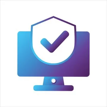 Computer illustration. computer with shield and checkmark symbol. Illustrazione stock