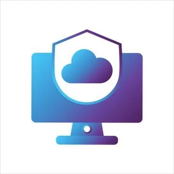 Computer illustration. computer with shield and cloud symbol. Stock Illustration