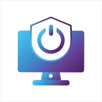 Computer illustration. computer with shield and power symbol. Stockillustratie